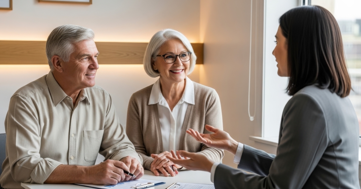 couple discussing investment options and insurance