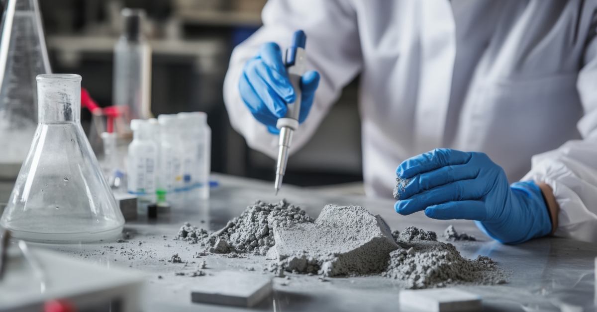 material scientist researching with concrete samples