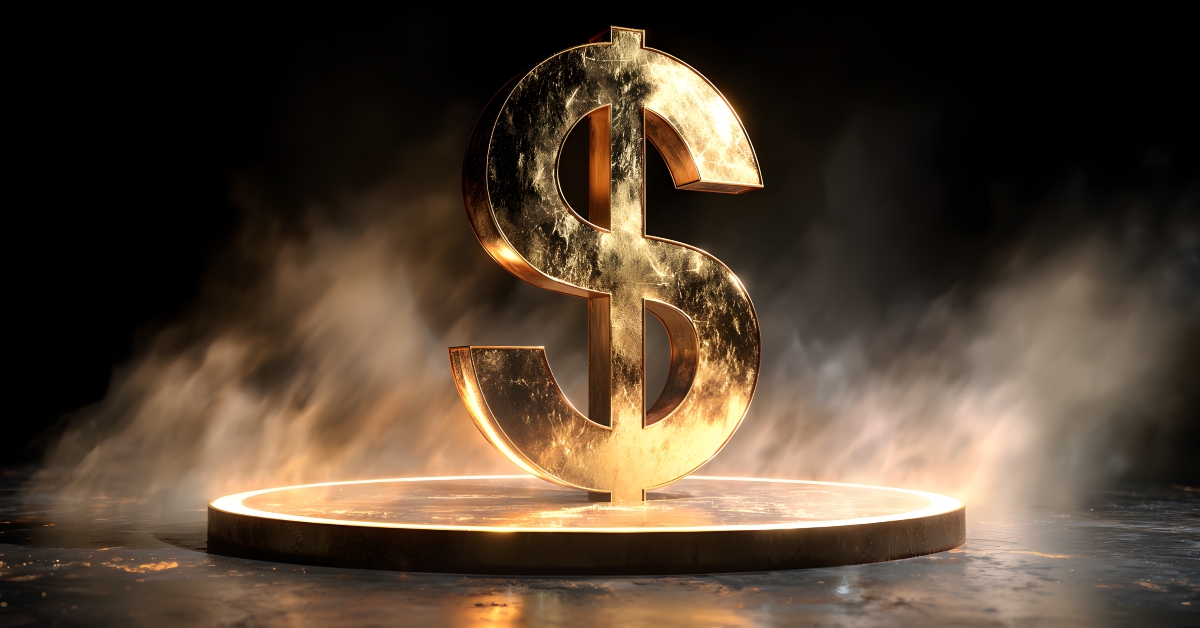 golden dollar sign on a pedestal 