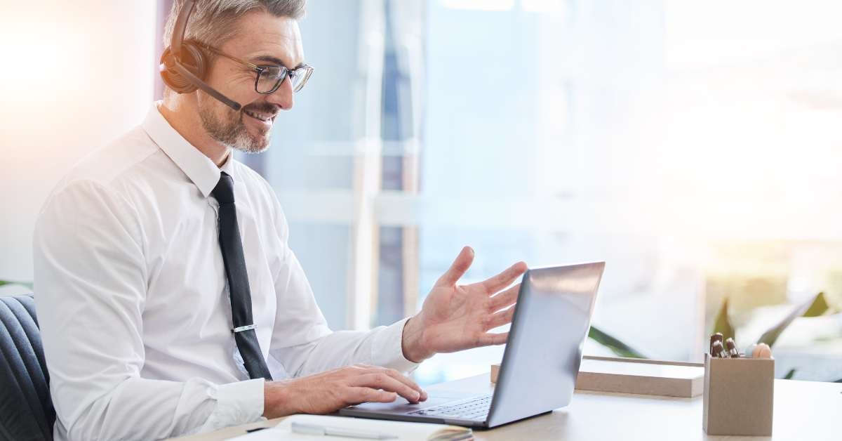 businessman in virtual meeting