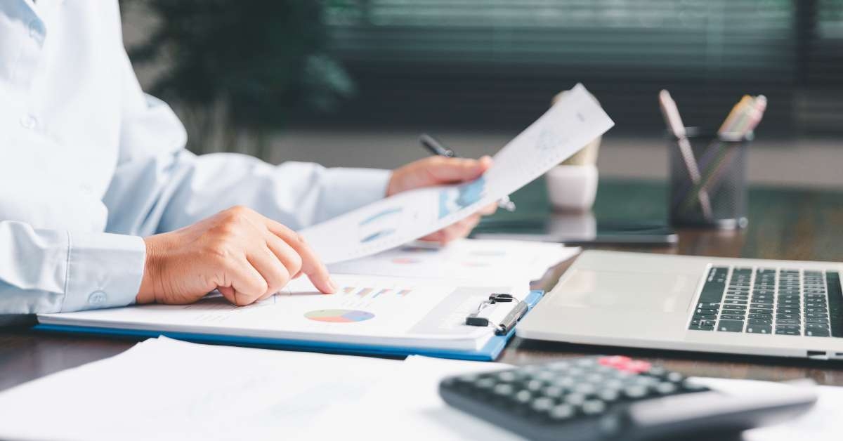 businesswoman analyzing financial data