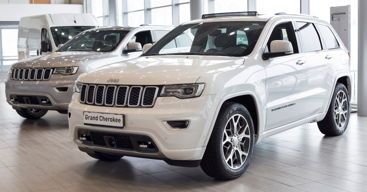 New modern Grand Cherokee in dealer showroom