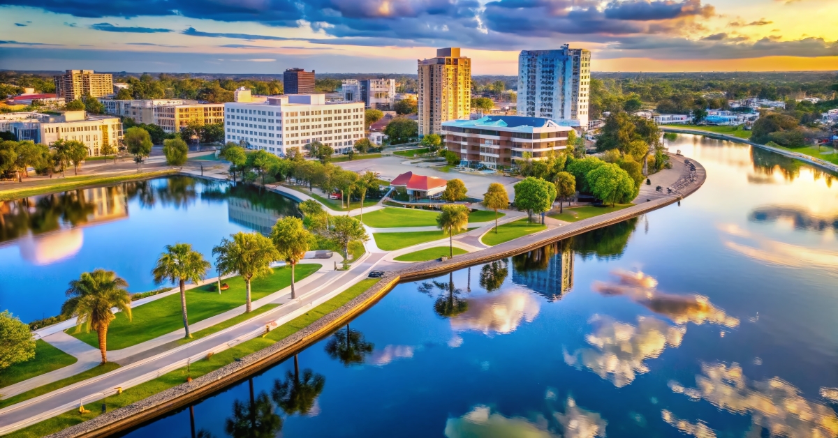 Aerial View of Lakeland's Lake Mirror & Promenade