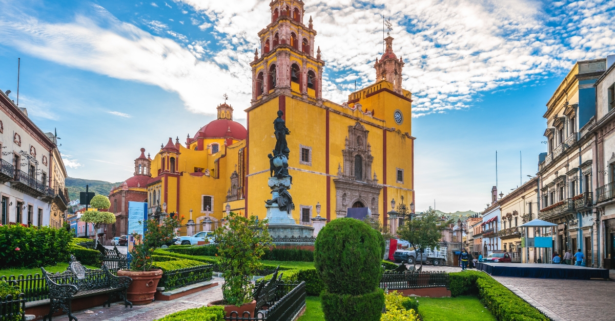 facade of guanajuato cateral in mexico