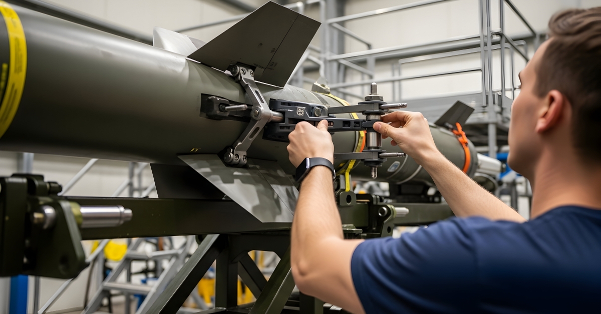 technician adjusting missile components