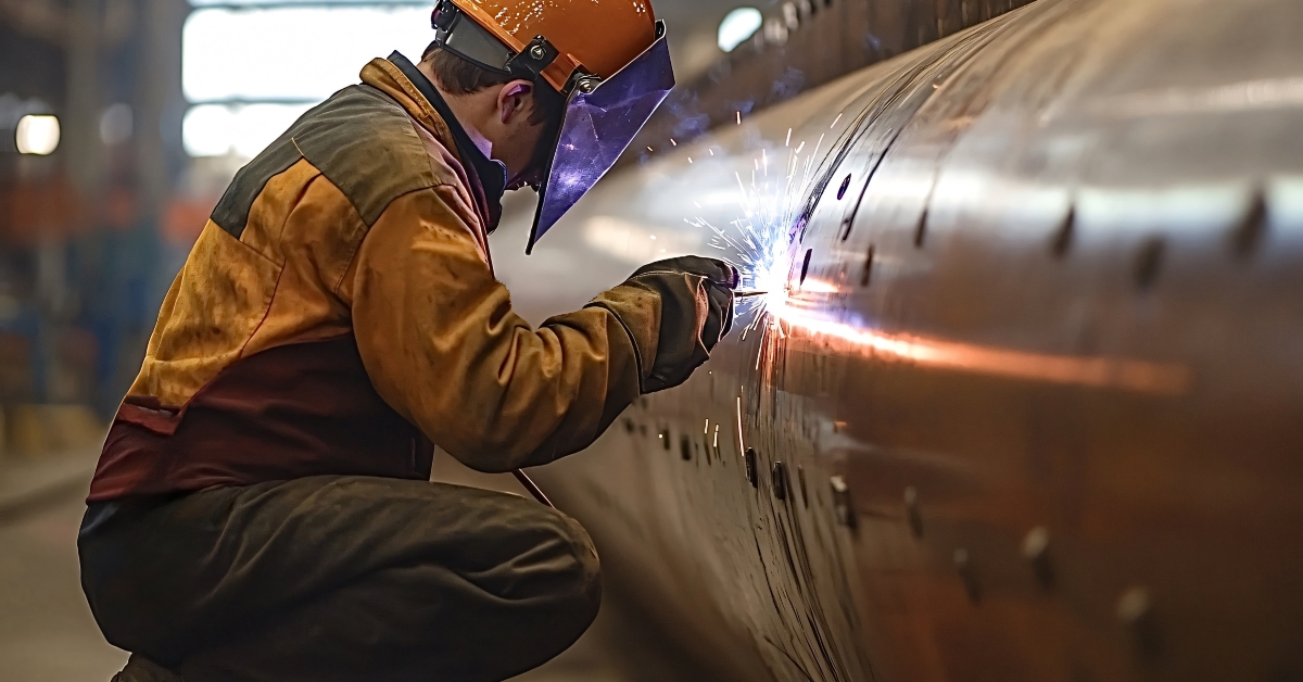 worker welding a large metal component