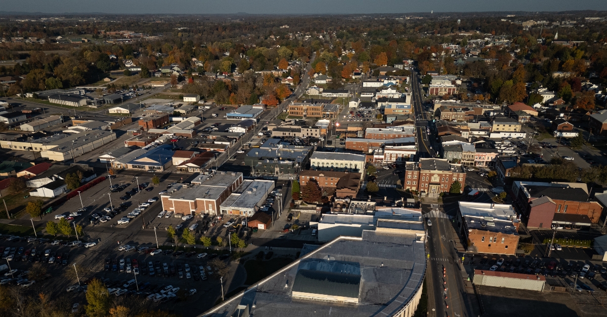 Aerial view of the city of Elizabethtown