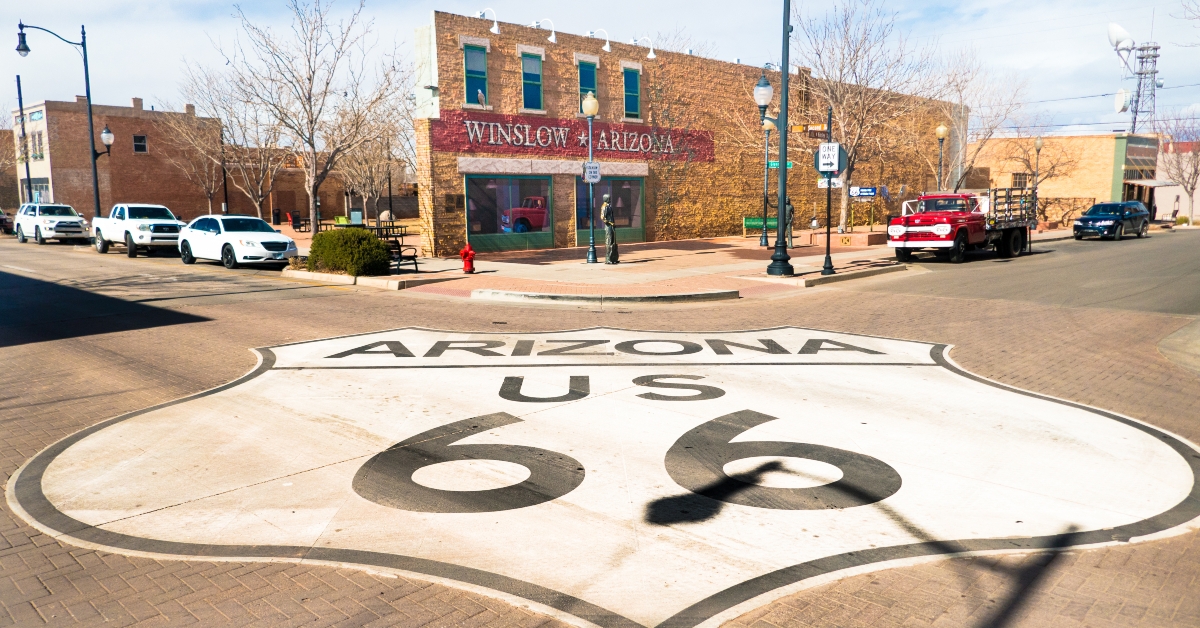 Large Route 66 sign painted on road