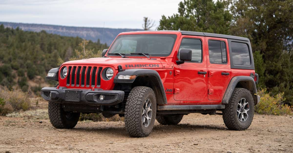 red jeep wrangler rubicon parked 