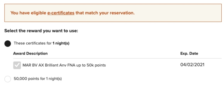 Marriott free night certificate