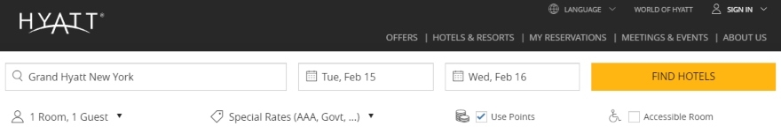 Hyatt Website Screenshot