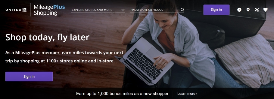 United MileagePlus Shopping website