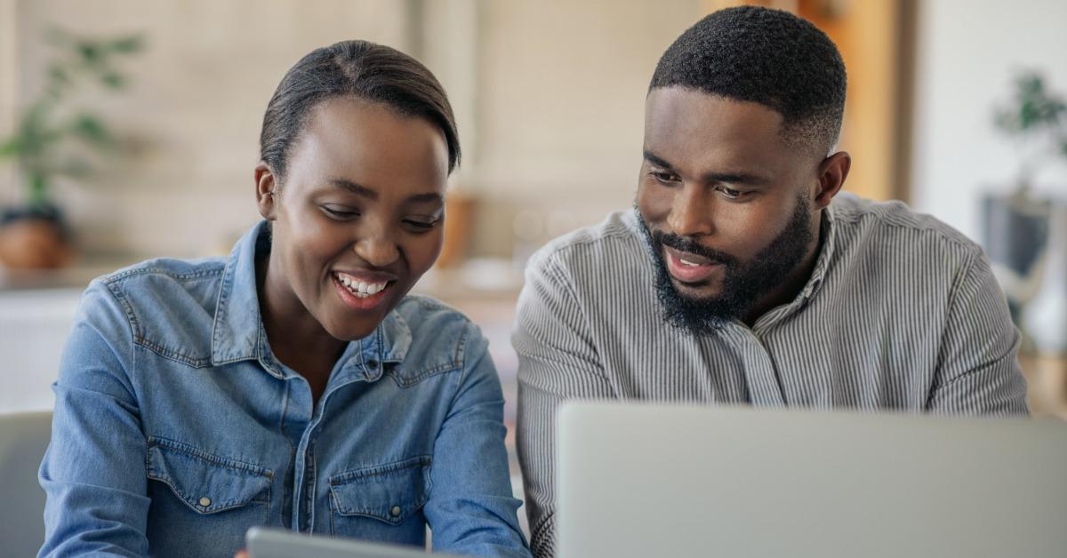 Couple looking at computer
