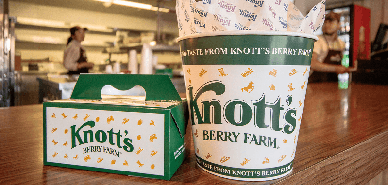 A bucket of chicken and box of biscuits from Chicken-to-Go at Knott's Berry Farm