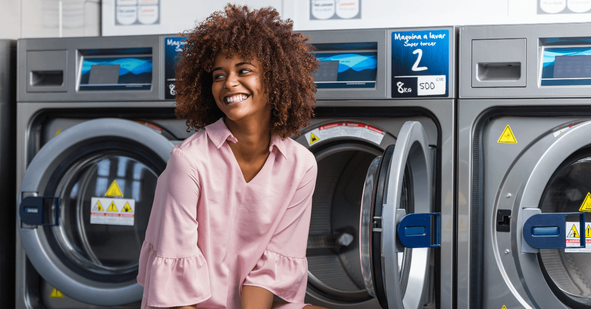 woman at laundromat