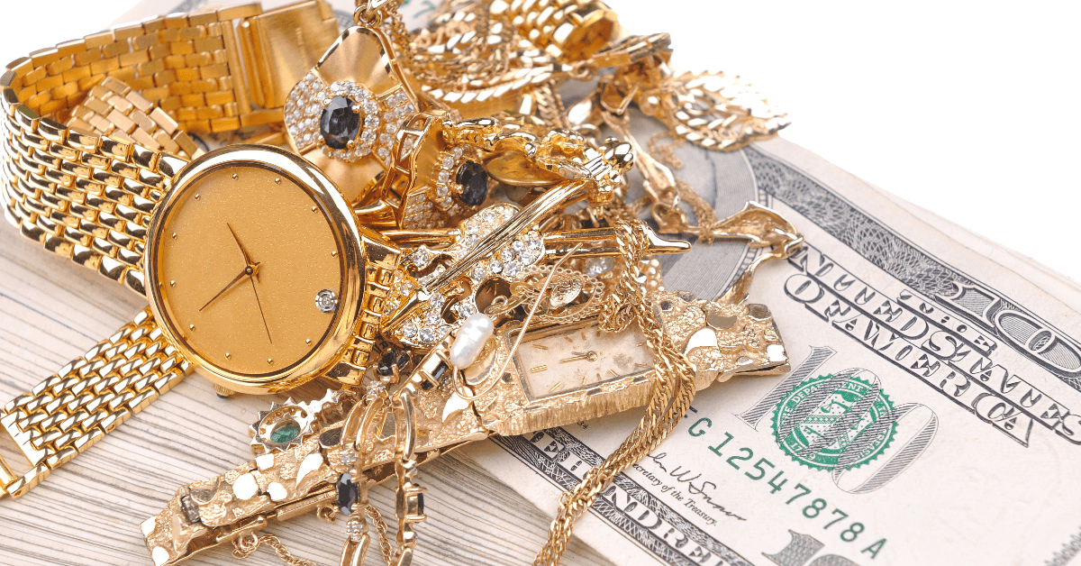 Pile of cash and jewelry 
