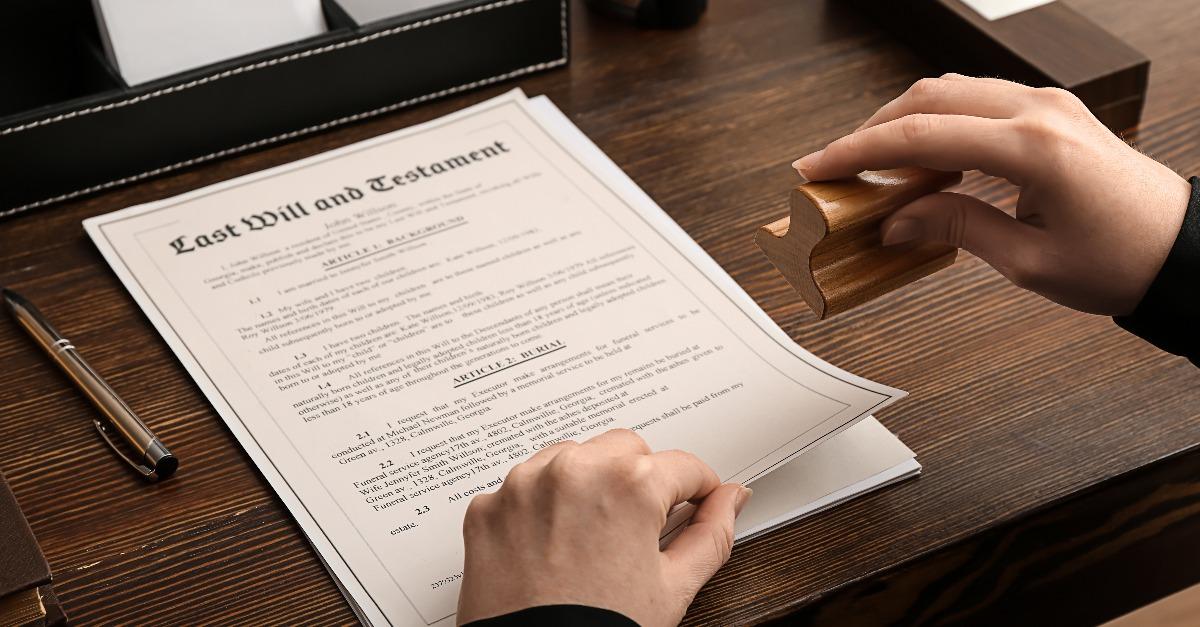 female notary public working at table