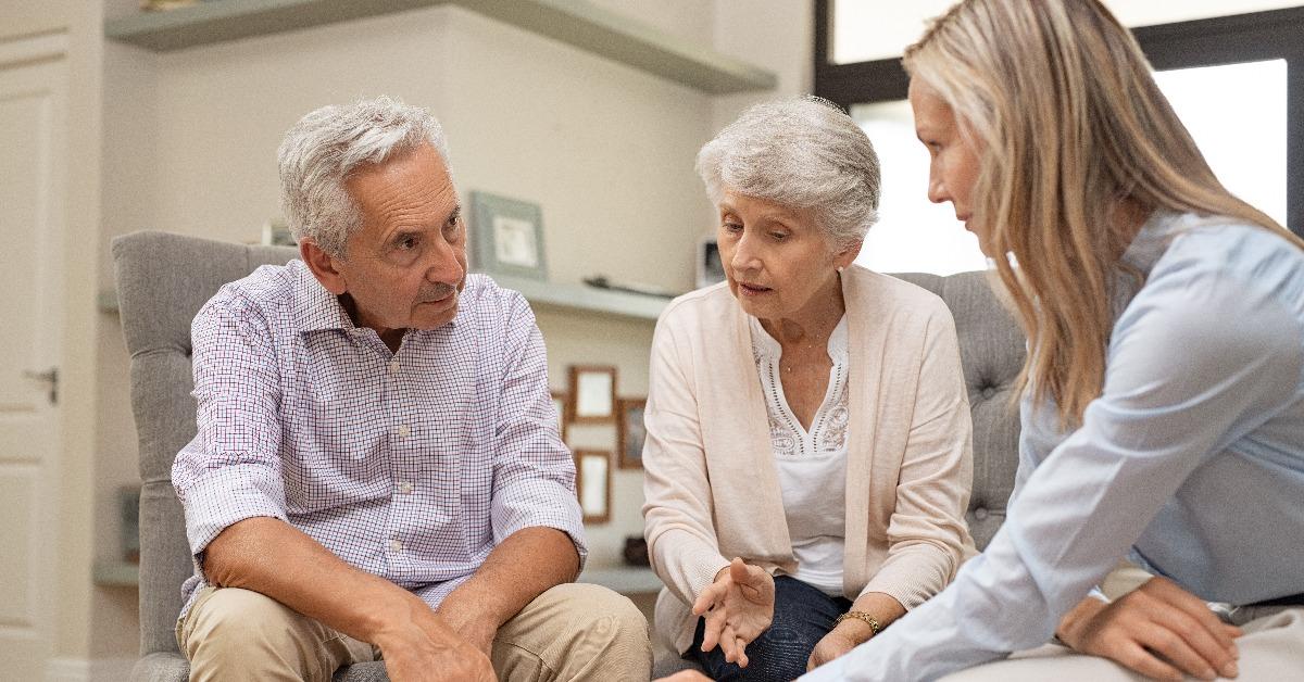 senior couple discussing investment