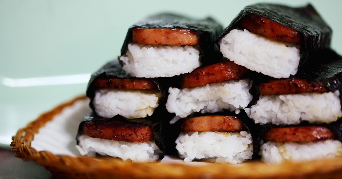 spam musubi served in plate on table