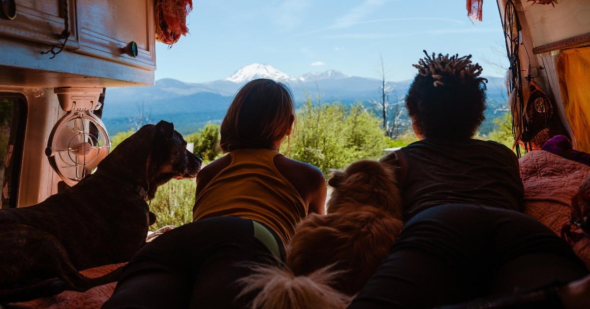 view of mountains from camper van