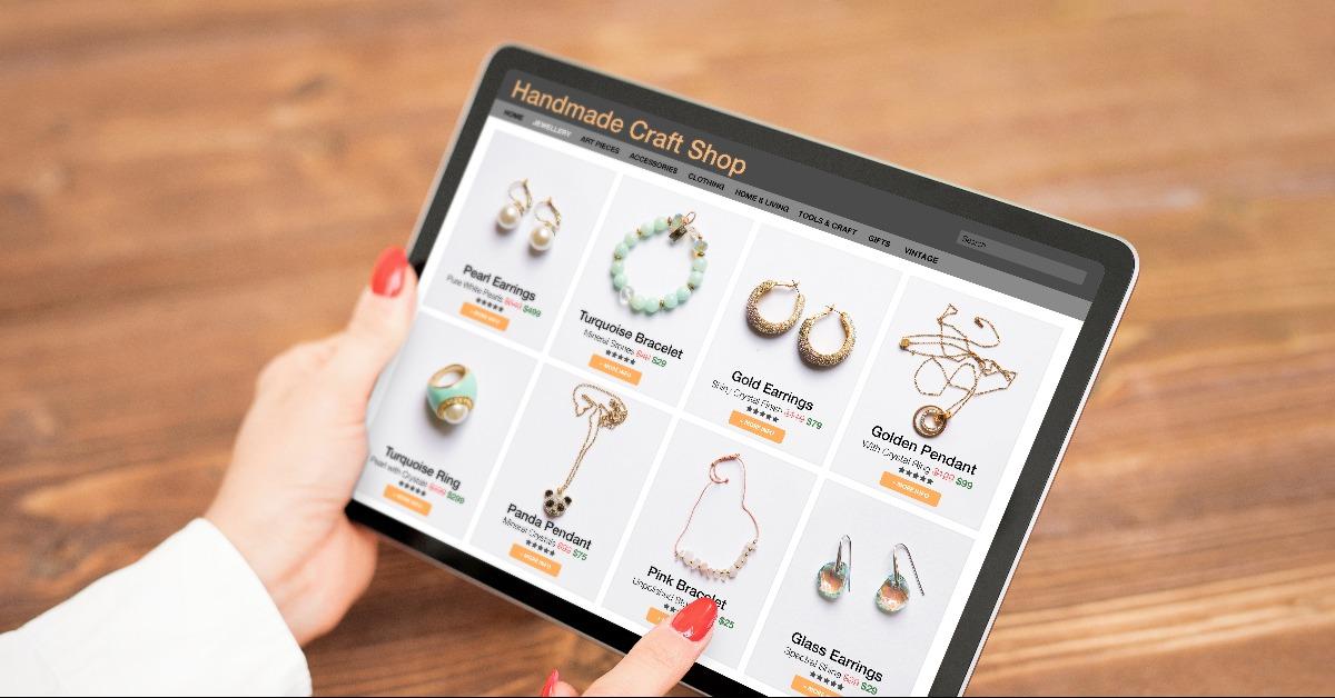 woman shopping online for custom and hand made jewelry