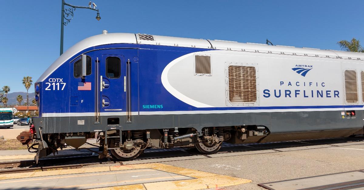 the pacific surfliner train enters the station at Santa Barbara