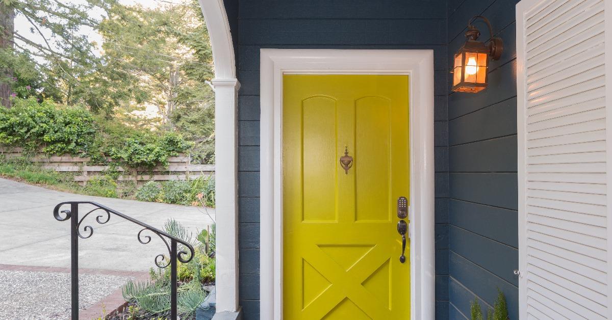 yellow green entry door