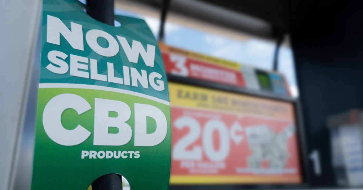 CBD product sign at a gas station