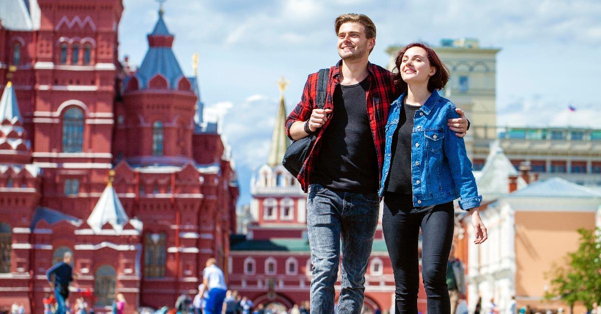 beautiful young couple on a walk in the city