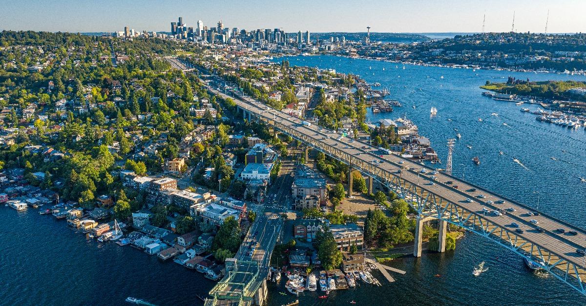 aerial footage of the Seattle Skyline