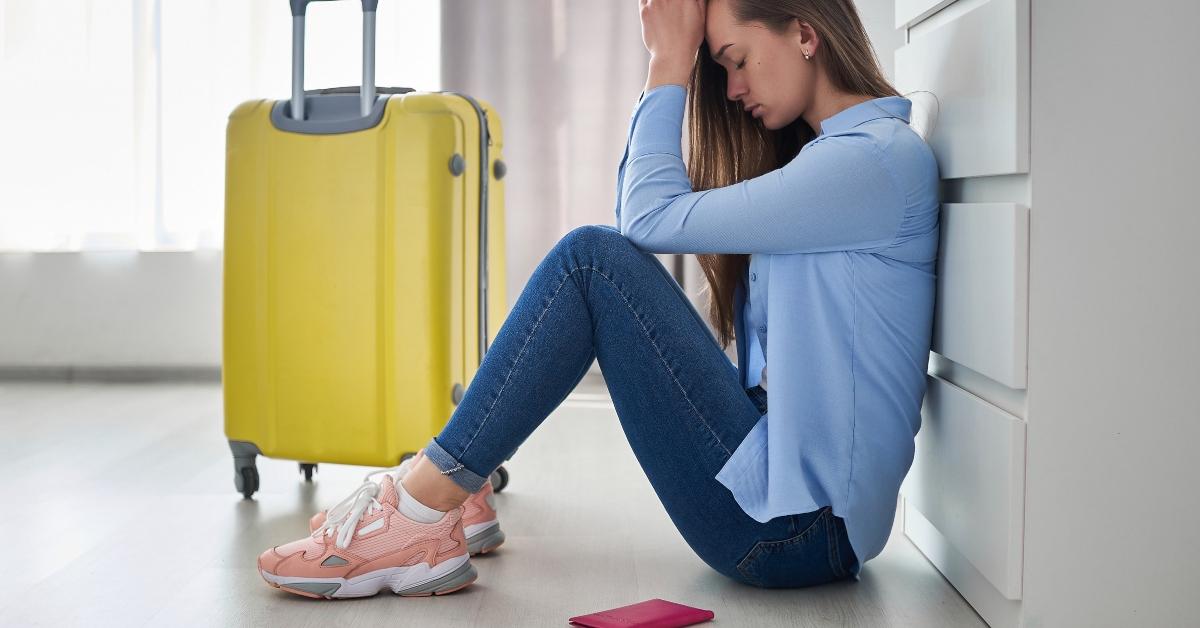 Frustrated woman at airport