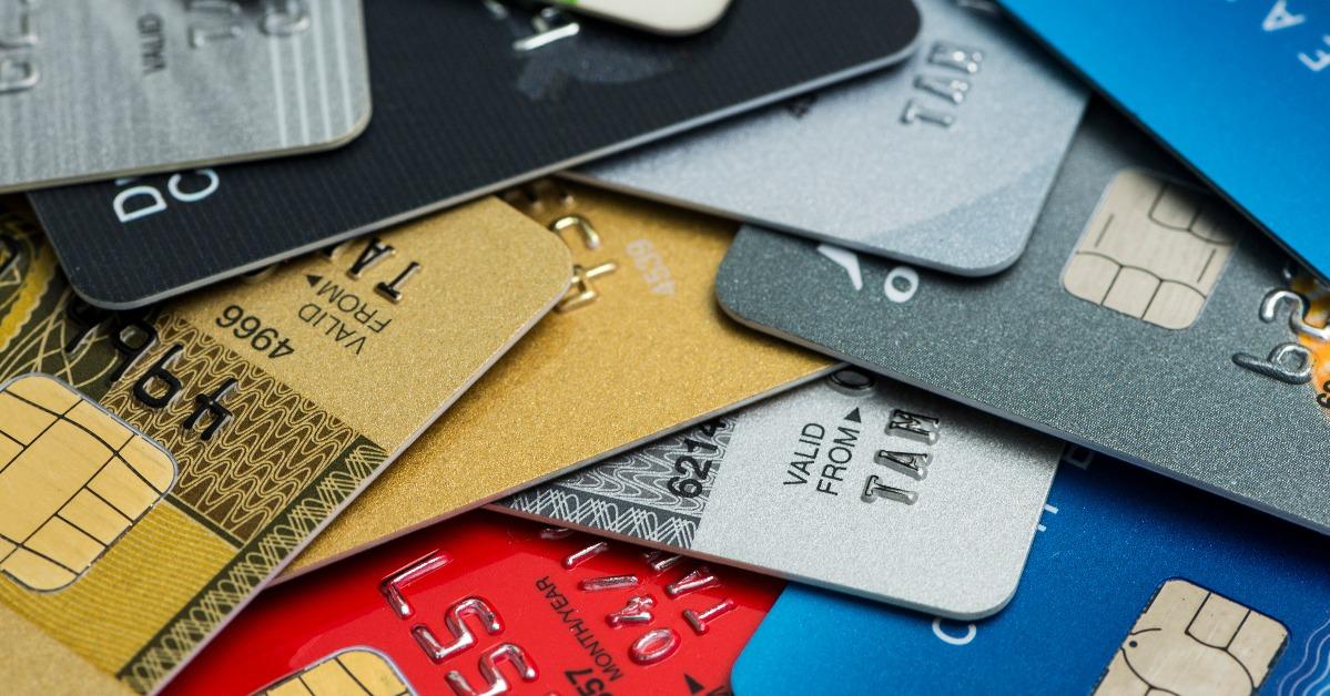 Stack of multicolored credit cards