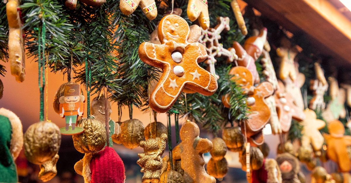 Christmas decorations at Christmas market stall in Berlin Germany
