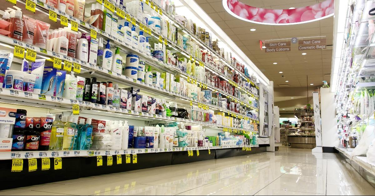 Isle with merchandise in a beauty section 
