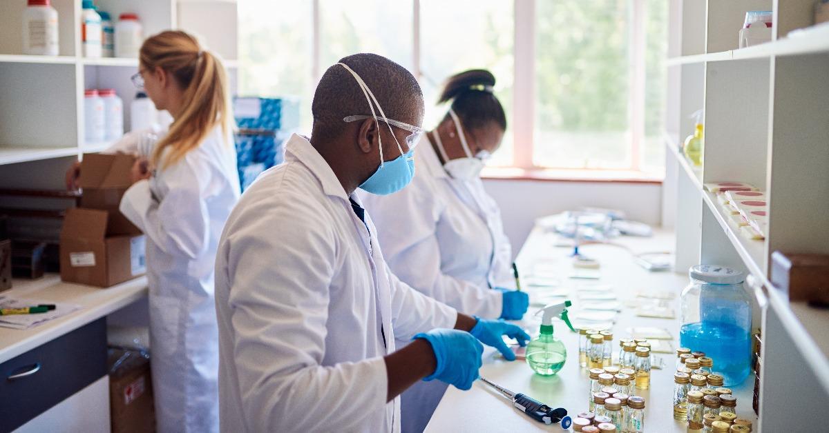 technicians working together with samples in a lab