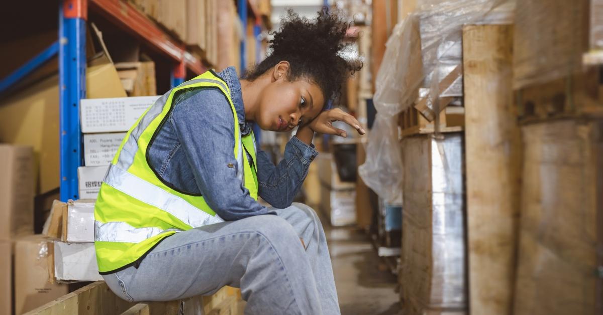 Woman sitting after working