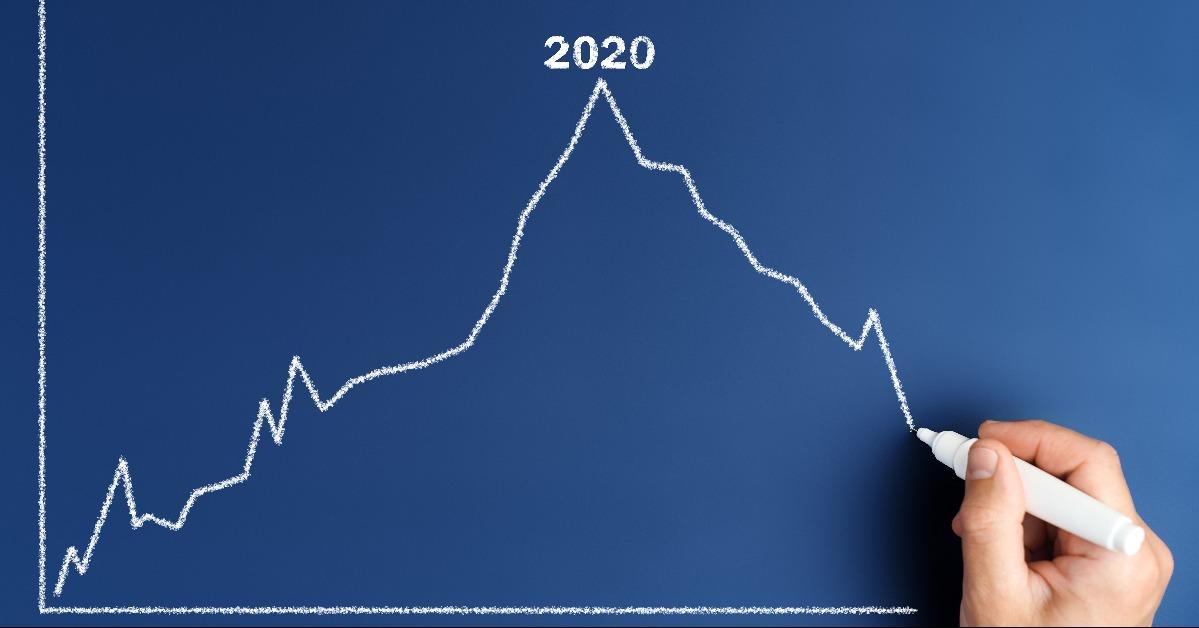 male hand draws a stock chart going down