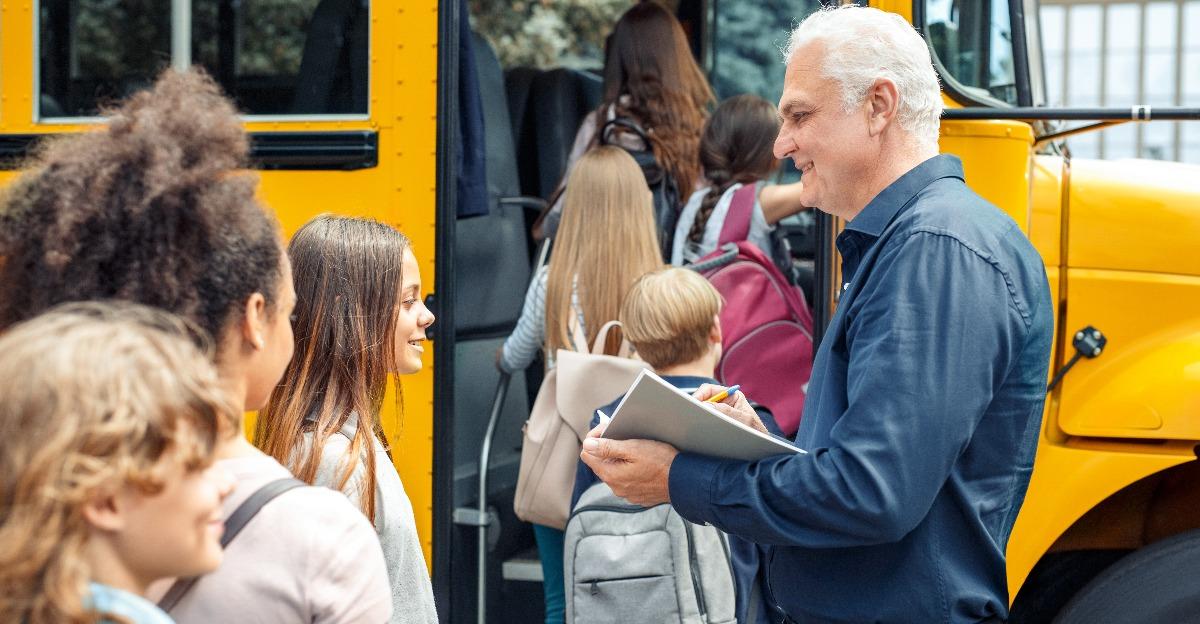school bus driver checking attendance 