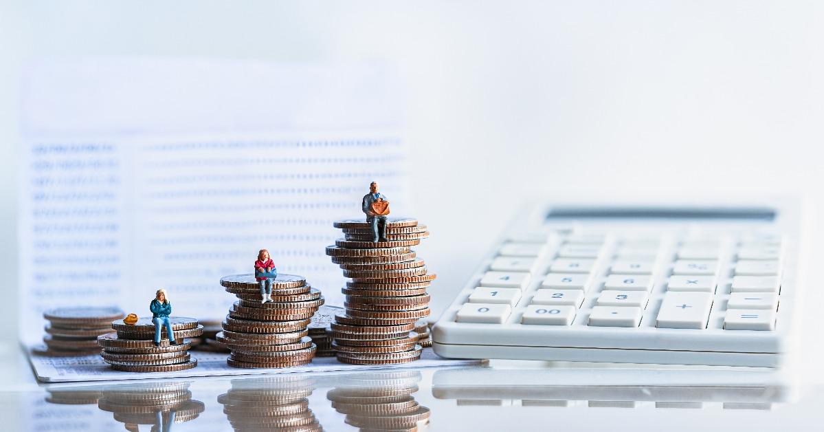 elderly people sitting on coins stack 