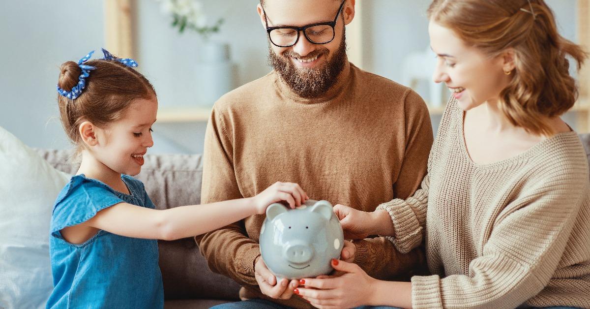 family with piggy bank