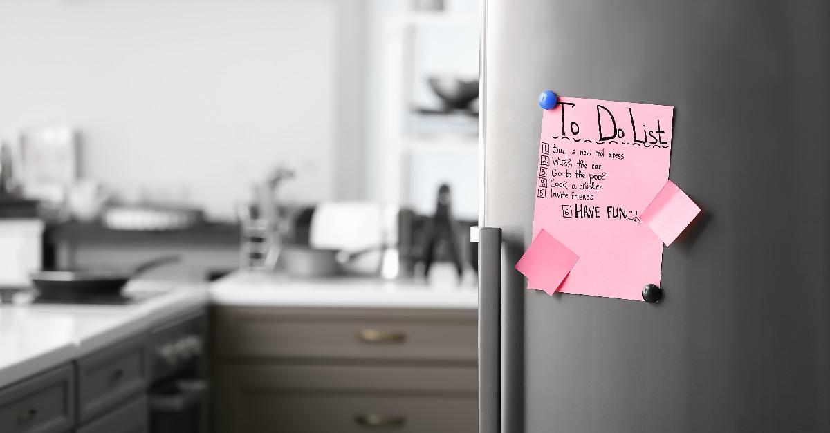 to-do list on fridge in kitchen