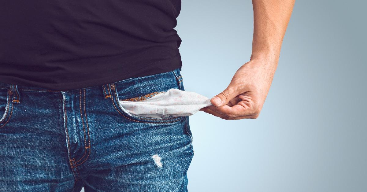 man in jeans with empty pocket