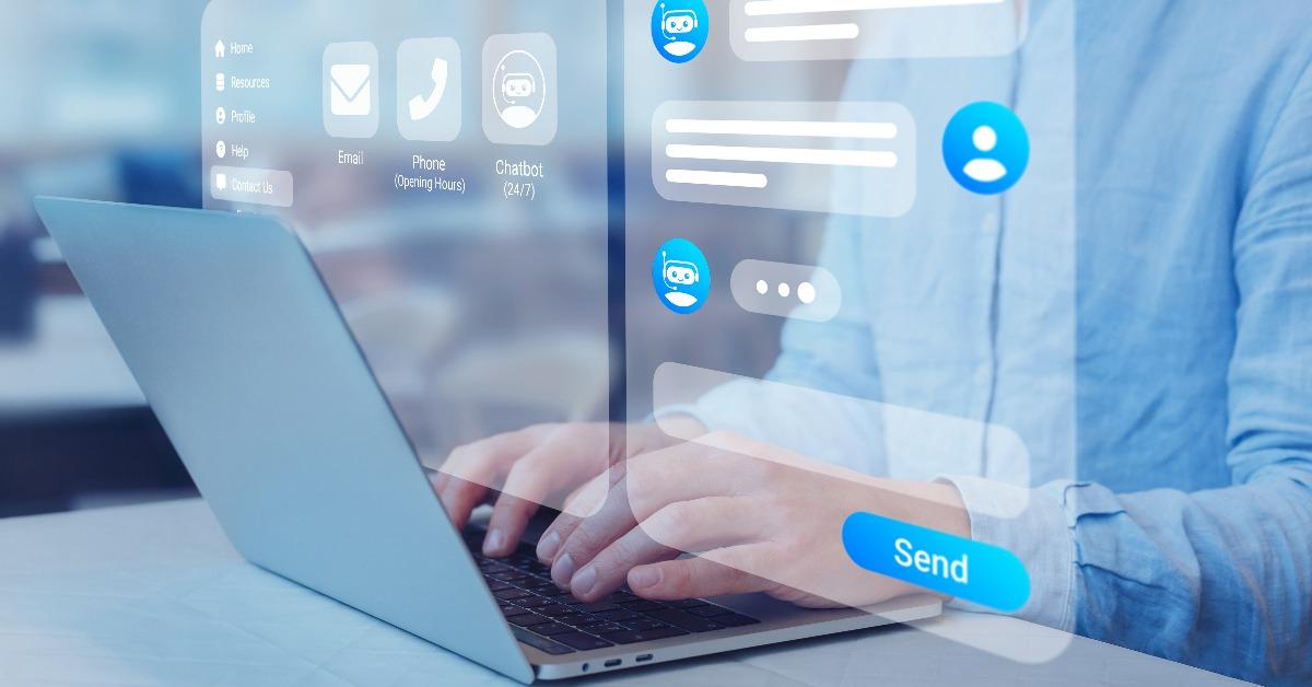 person using online customer service with chat bot to get support