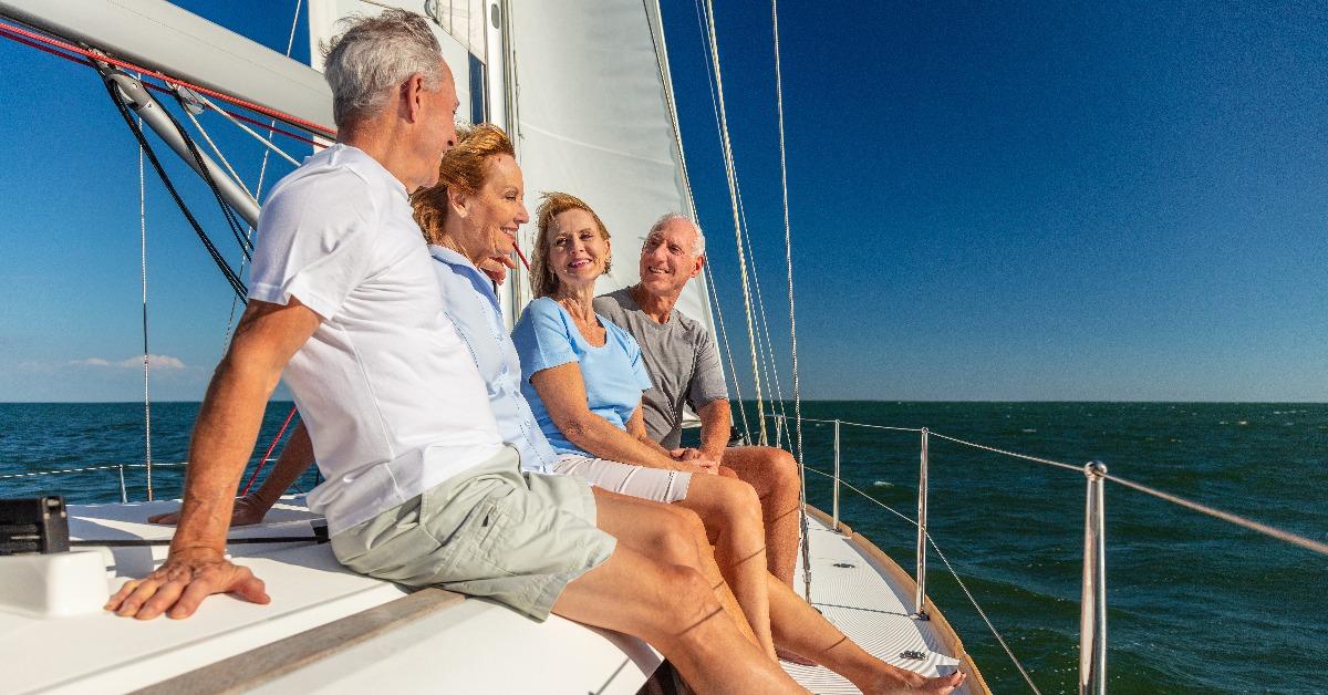 seniors enjoying healthy retirement on yacht