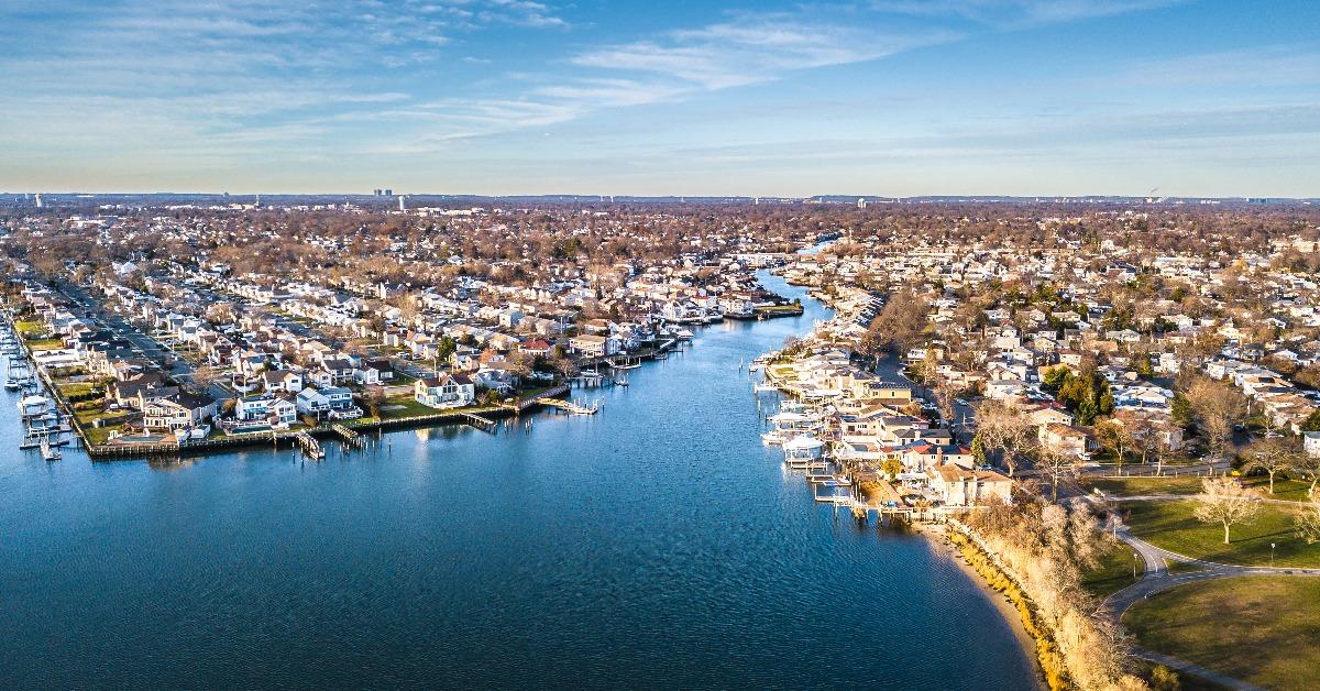 aerial South Shore Long Island during sunset