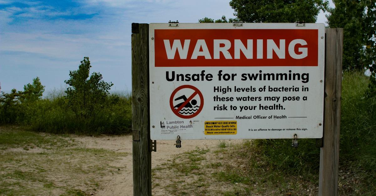warning sign at the Ipperwash beach in Southern Ontario