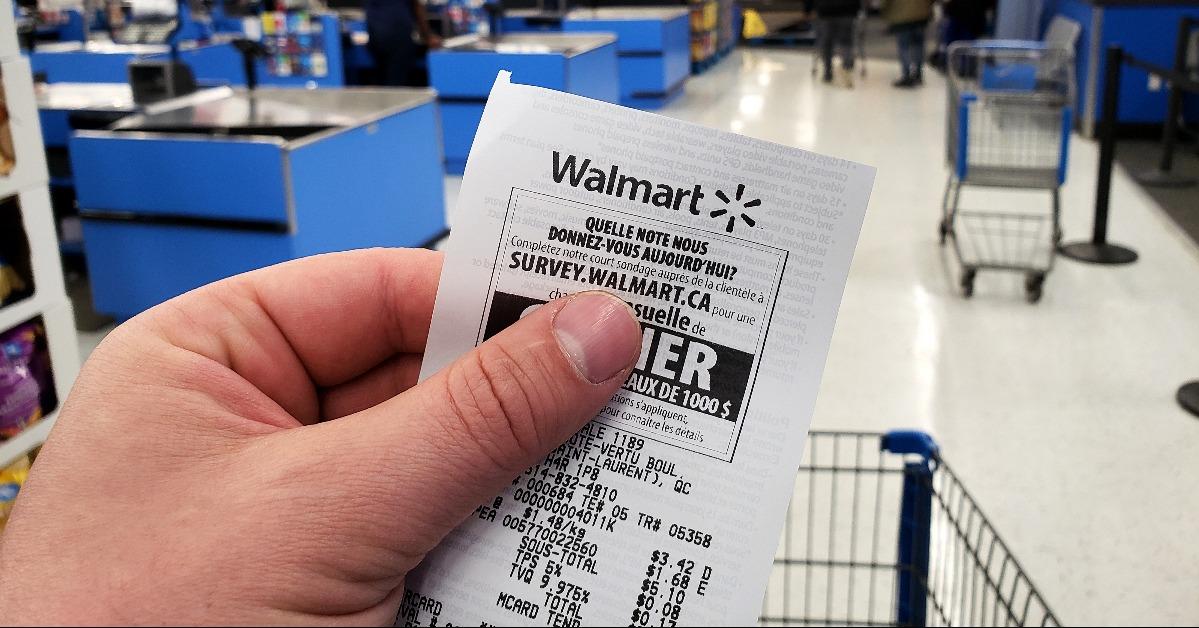 Walmart store receipt in a hand