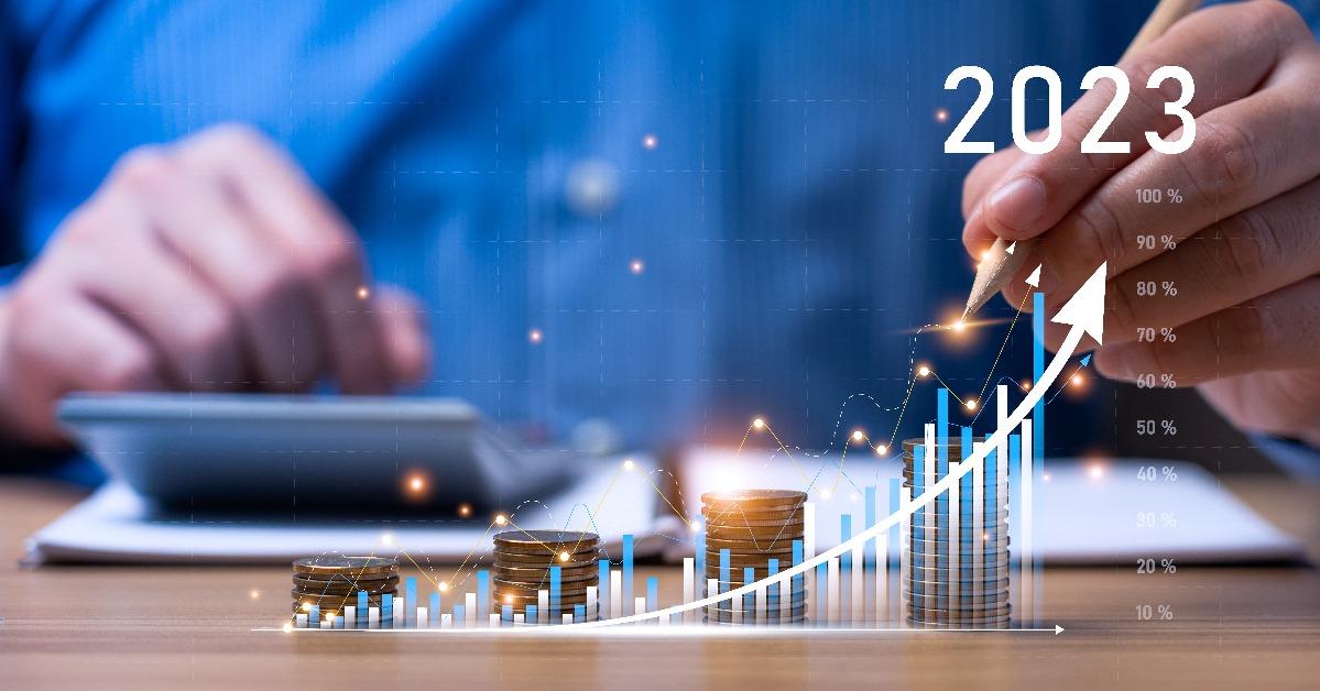 business growth on desk with virtual hologram chart graph