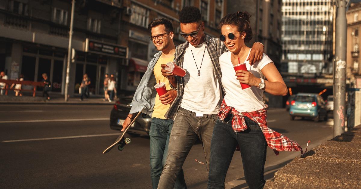 group of friends hangout at the street