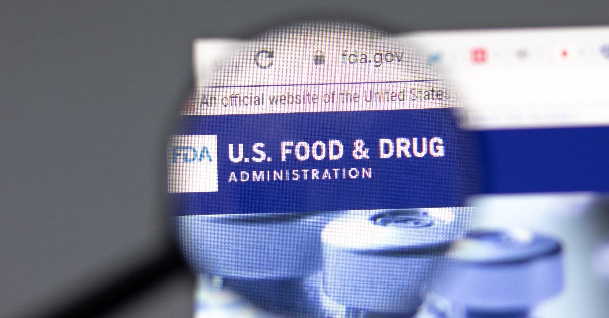 FDA US Food and Drug website in browser with company logo